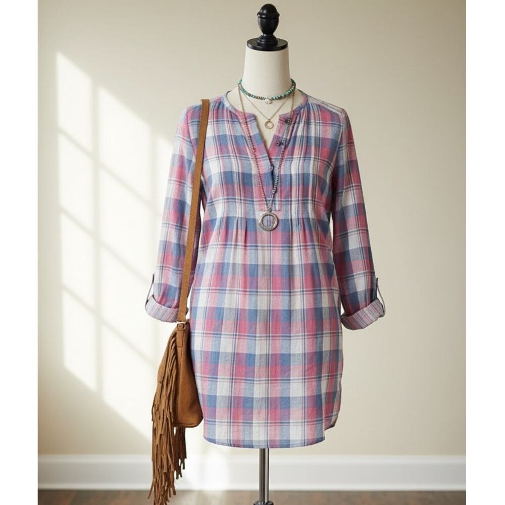 Anthropologie Holding Horses Plaid Tunic Top | Women’s 6 | Cotton Gauze
